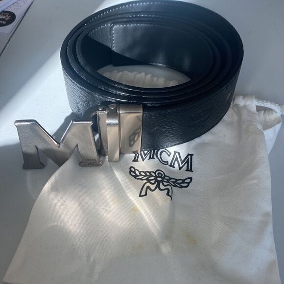 MCM Claus Reversible Visetos/Saffiano Belt Black with Silver Buckle NEW - Picture 8 of 9